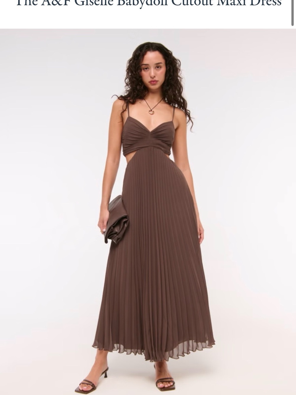A&F Brown Pleated Cutout Maxi Dress by